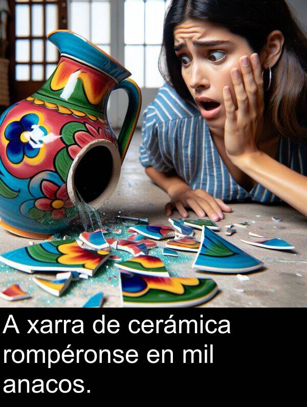 xarra: A xarra de cerámica rompéronse en mil anacos.