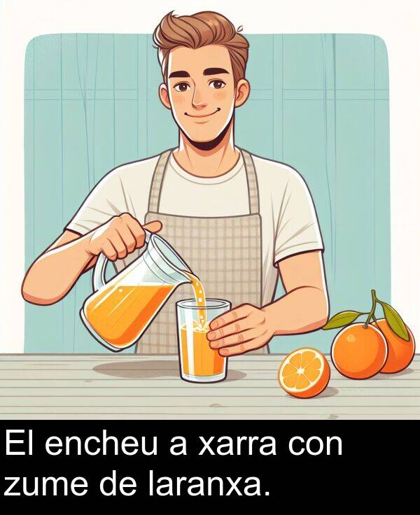 encheu: El encheu a xarra con zume de laranxa.