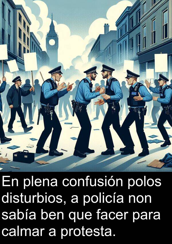 policía: En plena confusión polos disturbios, a policía non sabía ben que facer para calmar a protesta.