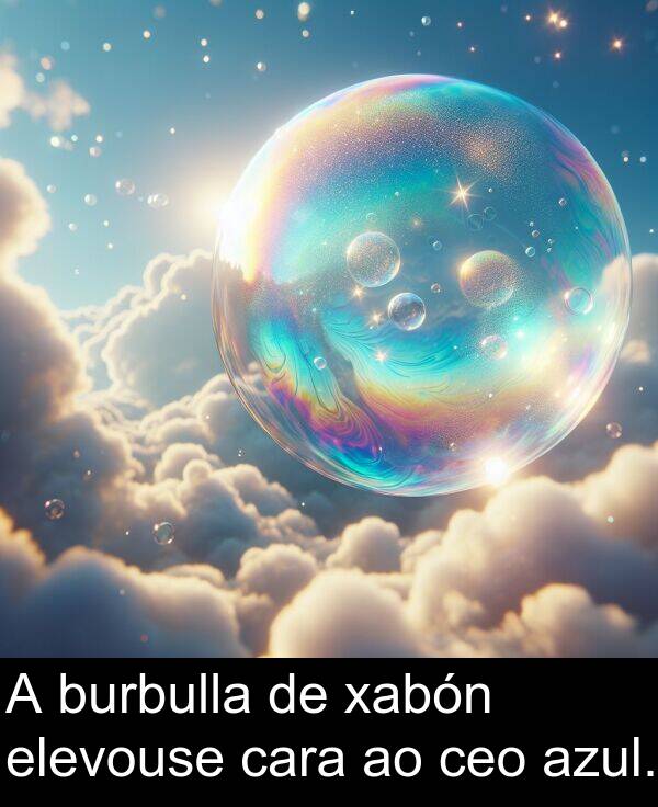 elevouse: A burbulla de xabón elevouse cara ao ceo azul.