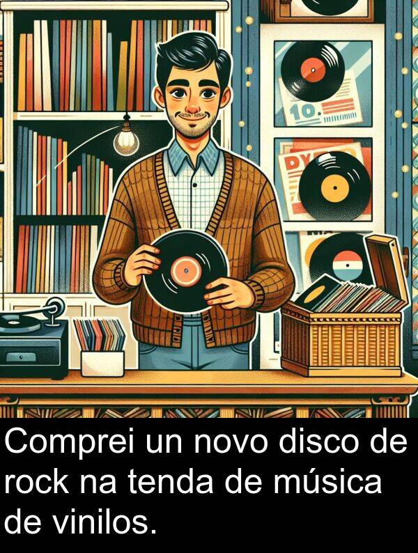 rock: Comprei un novo disco de rock na tenda de música de vinilos.