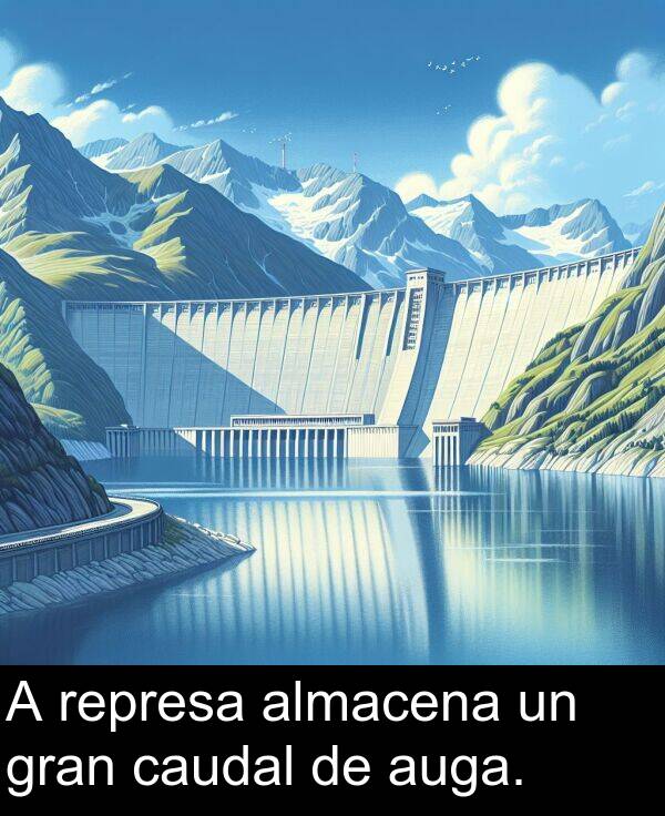 represa: A represa almacena un gran caudal de auga.