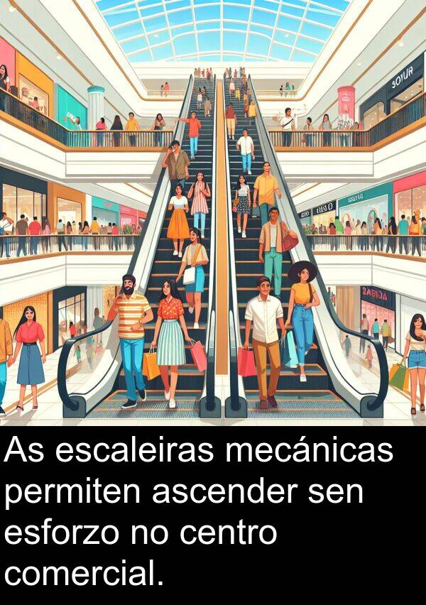 esforzo: As escaleiras mecánicas permiten ascender sen esforzo no centro comercial.