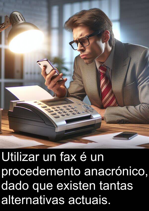 existen: Utilizar un fax é un procedemento anacrónico, dado que existen tantas alternativas actuais.