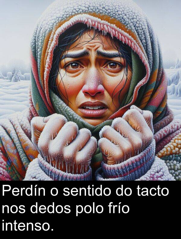 frío: Perdín o sentido do tacto nos dedos polo frío intenso.