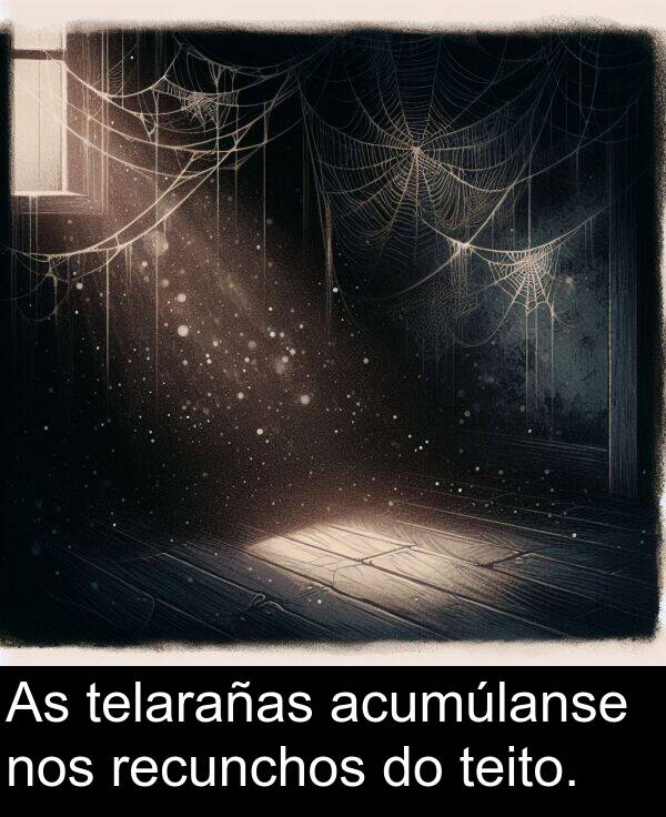 recunchos: As telarañas acumúlanse nos recunchos do teito.