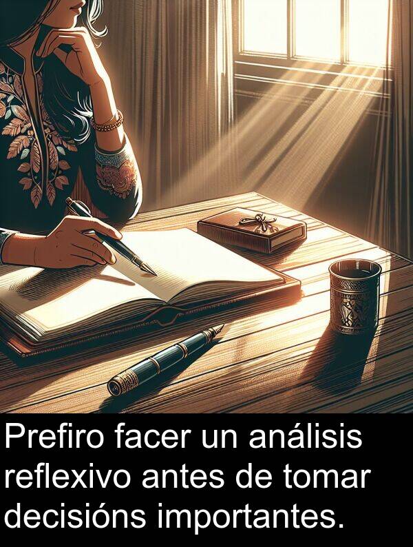 análisis: Prefiro facer un análisis reflexivo antes de tomar decisións importantes.