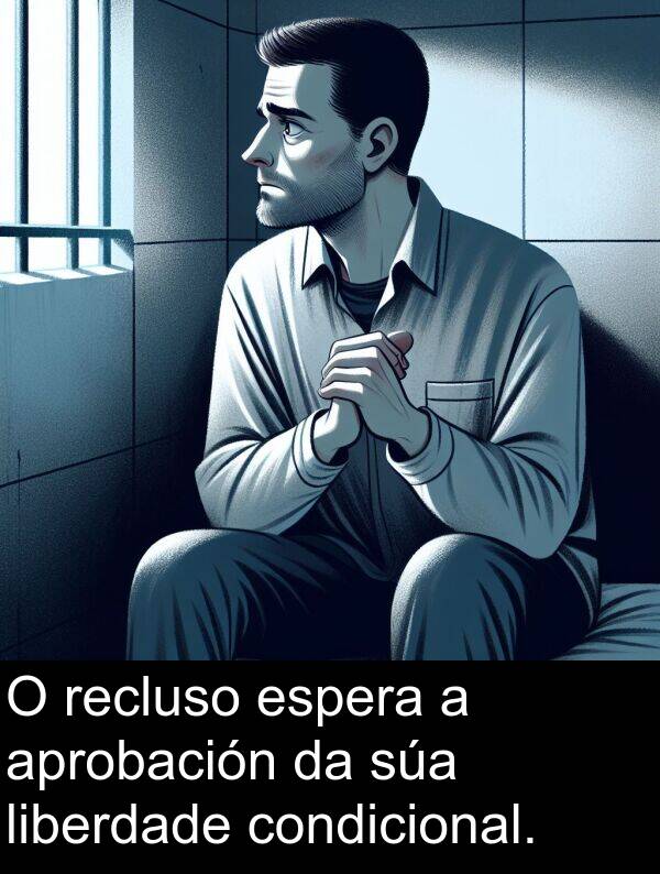 recluso: O recluso espera a aprobación da súa liberdade condicional.