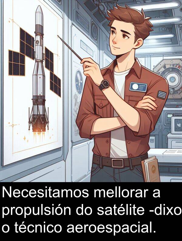 mellorar: Necesitamos mellorar a propulsión do satélite -dixo o técnico aeroespacial.