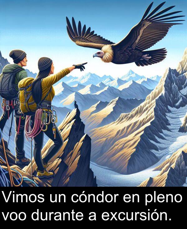 durante: Vimos un cóndor en pleno voo durante a excursión.