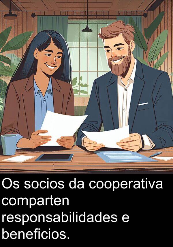 responsabilidades: Os socios da cooperativa comparten responsabilidades e beneficios.