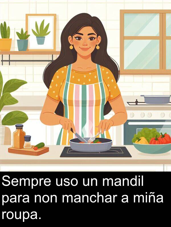 roupa: Sempre uso un mandil para non manchar a miña roupa.