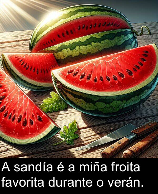 froita: A sandía é a miña froita favorita durante o verán.