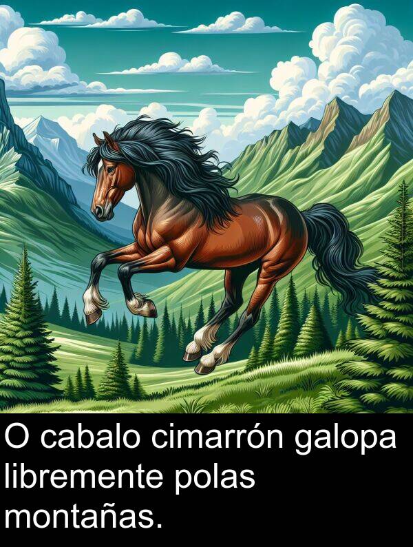 cabalo: O cabalo cimarrón galopa libremente polas montañas.