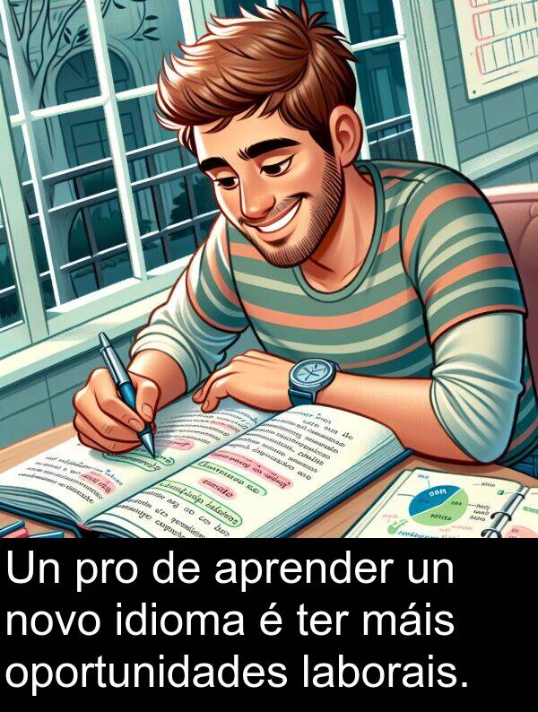 oportunidades: Un pro de aprender un novo idioma é ter máis oportunidades laborais.