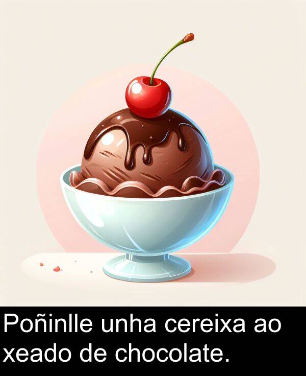 cereixa: Poñinlle unha cereixa ao xeado de chocolate.