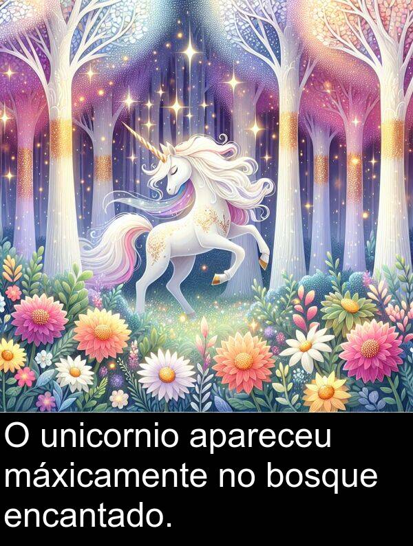 encantado: O unicornio apareceu máxicamente no bosque encantado.
