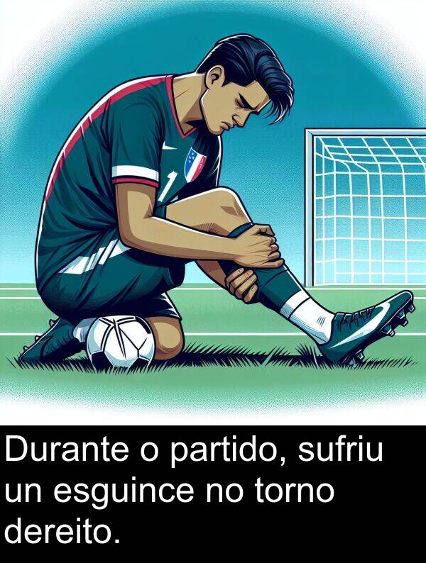 esguince: Durante o partido, sufriu un esguince no torno dereito.