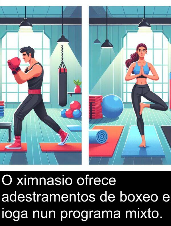 boxeo: O ximnasio ofrece adestramentos de boxeo e ioga nun programa mixto.