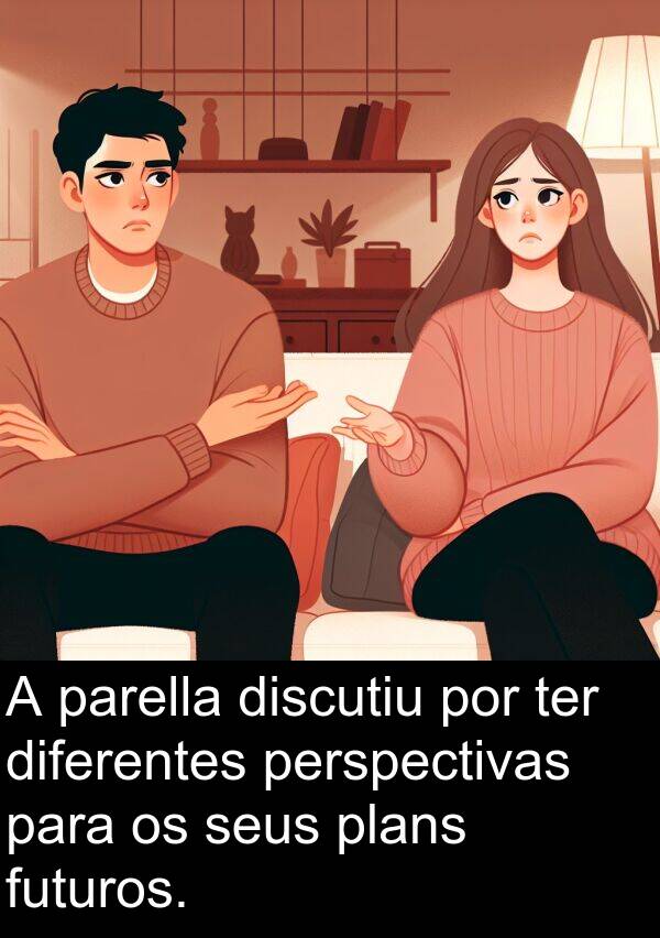 futuros: A parella discutiu por ter diferentes perspectivas para os seus plans futuros.