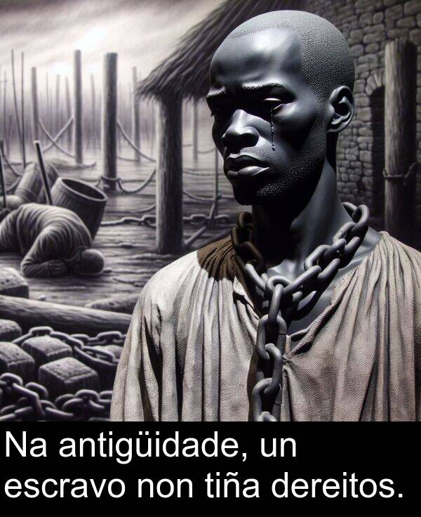 escravo: Na antigüidade, un escravo non tiña dereitos.