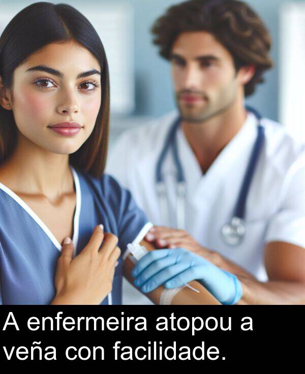 enfermeira: A enfermeira atopou a veña con facilidade.