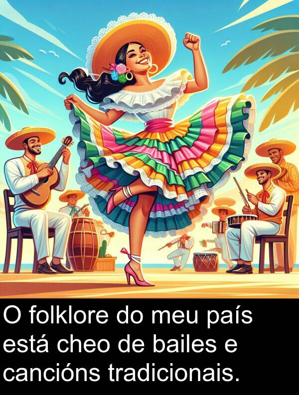 país: O folklore do meu país está cheo de bailes e cancións tradicionais.