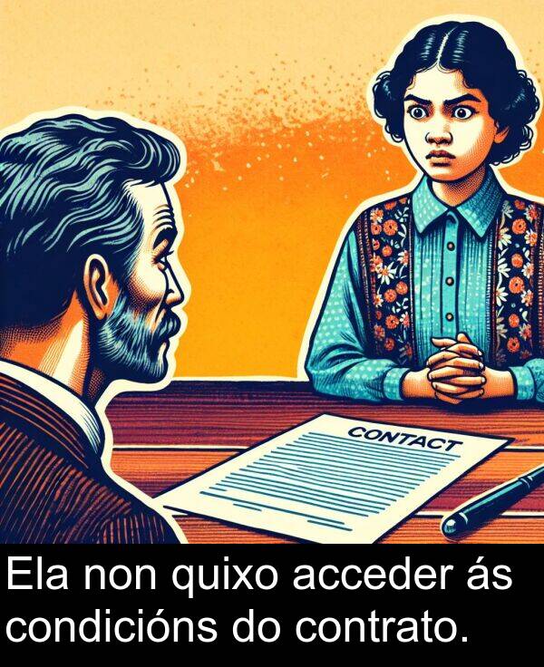 contrato: Ela non quixo acceder ás condicións do contrato.