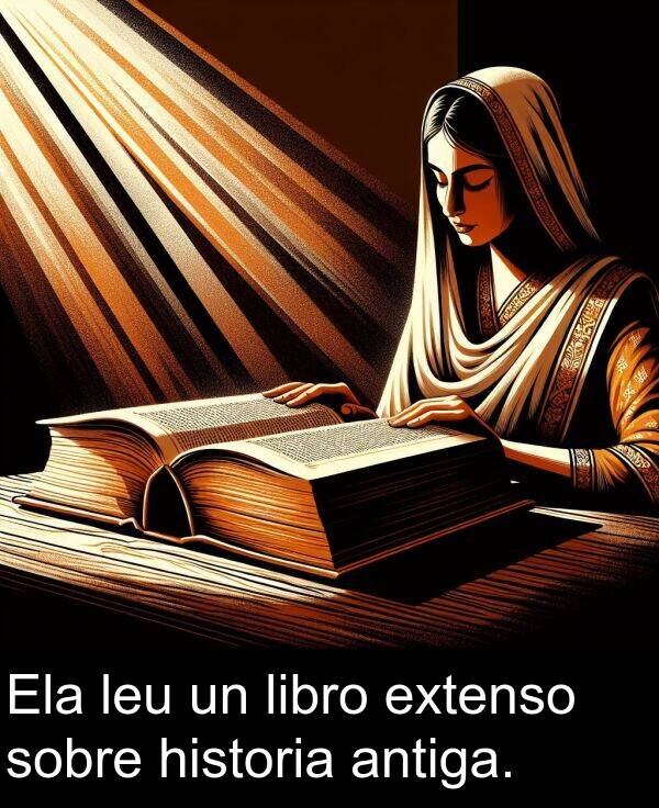 extenso: Ela leu un libro extenso sobre historia antiga.