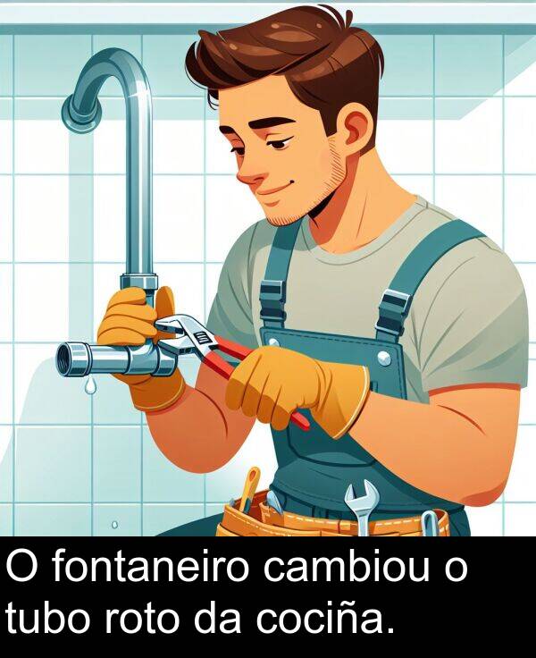 roto: O fontaneiro cambiou o tubo roto da cociña.