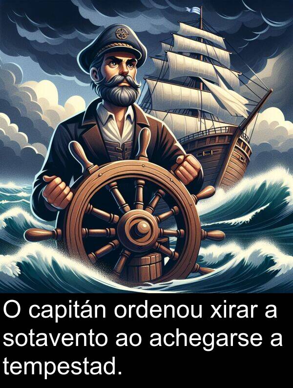 achegarse: O capitán ordenou xirar a sotavento ao achegarse a tempestad.