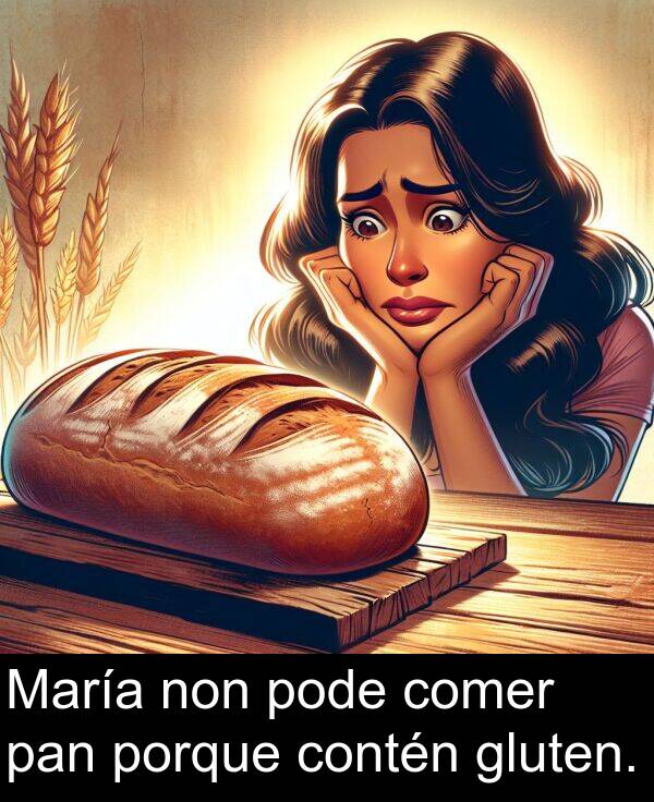contén: María non pode comer pan porque contén gluten.