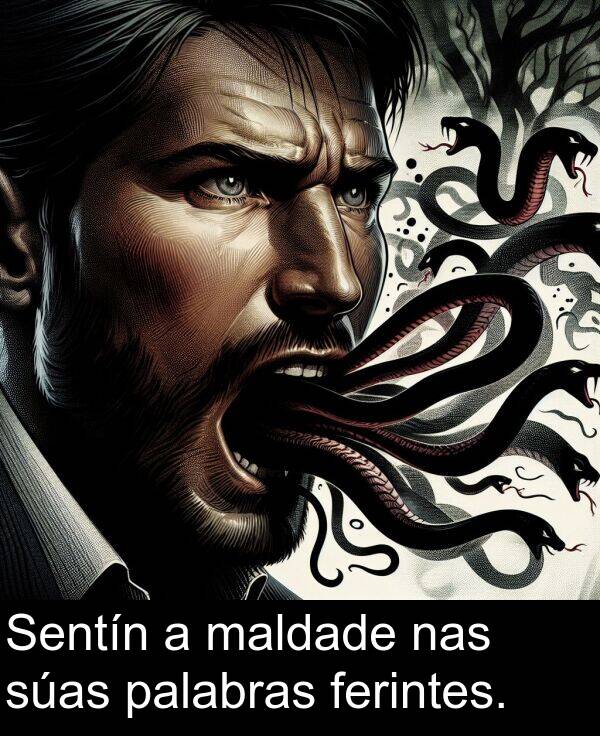 palabras: Sentín a maldade nas súas palabras ferintes.