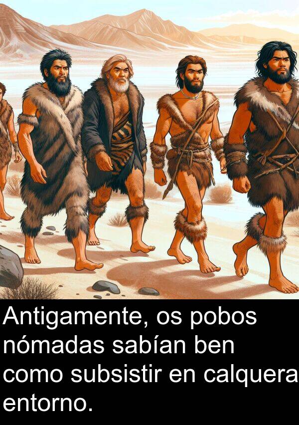 entorno: Antigamente, os pobos nómadas sabían ben como subsistir en calquera entorno.