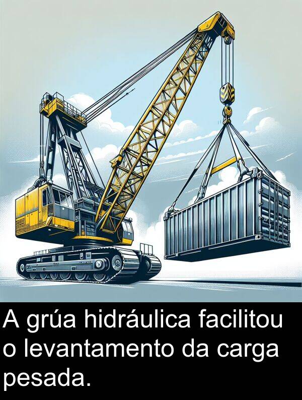 pesada: A grúa hidráulica facilitou o levantamento da carga pesada.