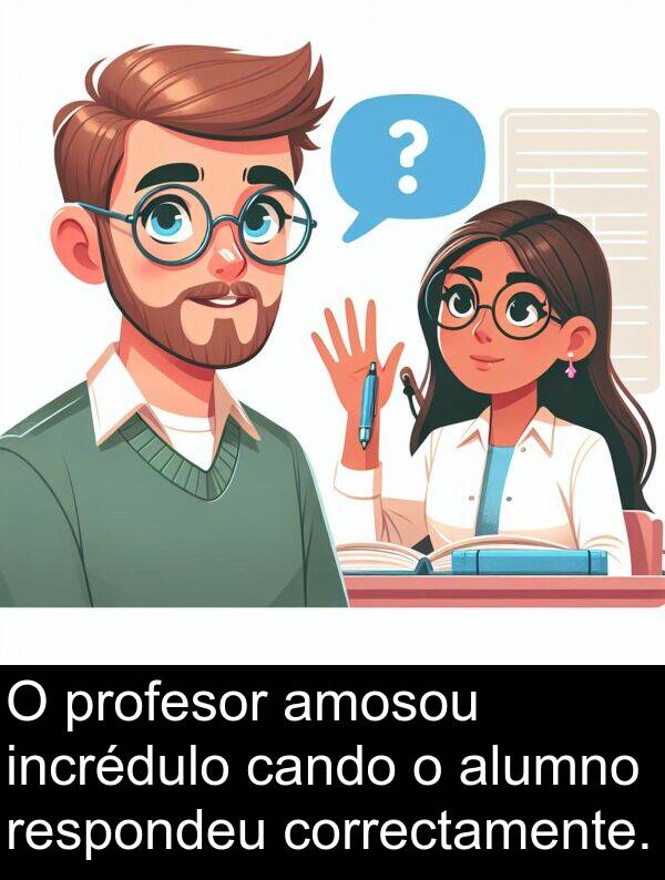 respondeu: O profesor amosou incrédulo cando o alumno respondeu correctamente.
