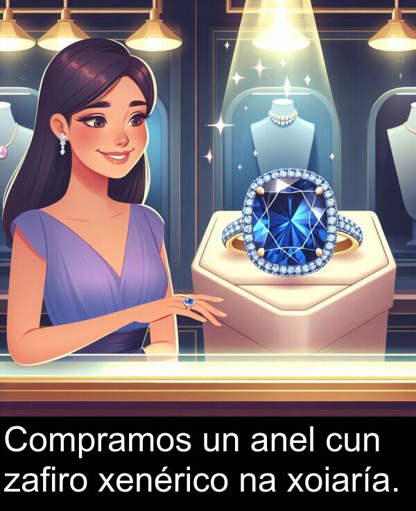 anel: Compramos un anel cun zafiro xenérico na xoiaría.