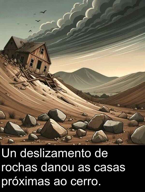 rochas: Un deslizamento de rochas danou as casas próximas ao cerro.