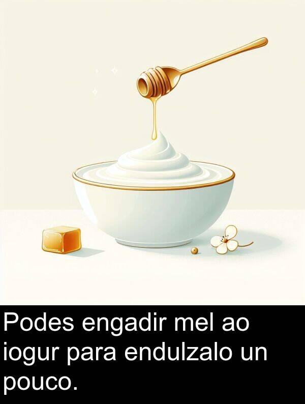 engadir: Podes engadir mel ao iogur para endulzalo un pouco.