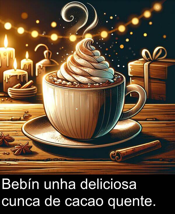 cacao: Bebín unha deliciosa cunca de cacao quente.