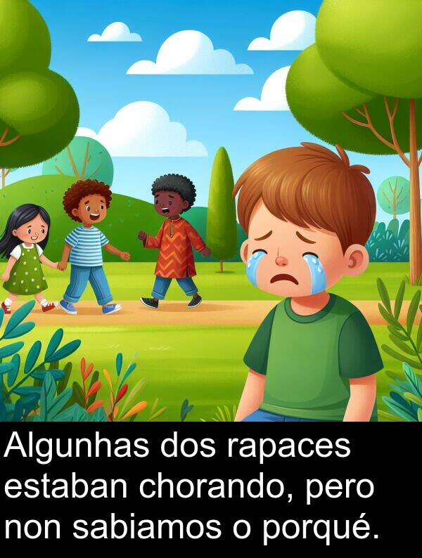 rapaces: Algunhas dos rapaces estaban chorando, pero non sabiamos o porqué.