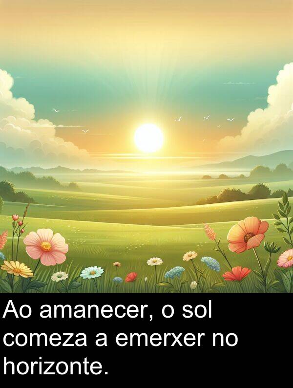 amanecer: Ao amanecer, o sol comeza a emerxer no horizonte.