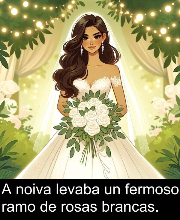 rosas: A noiva levaba un fermoso ramo de rosas brancas.