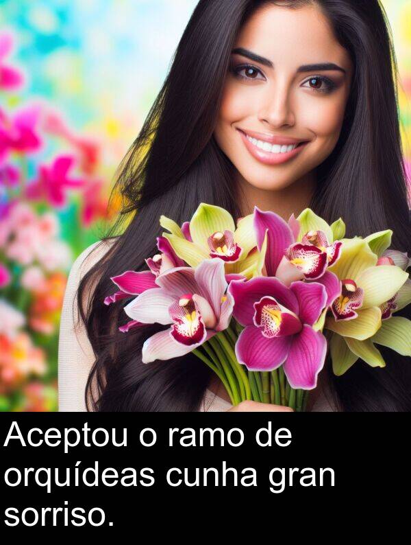 gran: Aceptou o ramo de orquídeas cunha gran sorriso.
