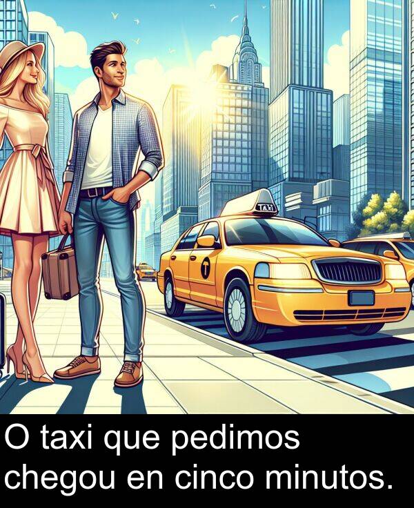 minutos: O taxi que pedimos chegou en cinco minutos.