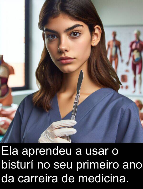 medicina: Ela aprendeu a usar o bisturí no seu primeiro ano da carreira de medicina.