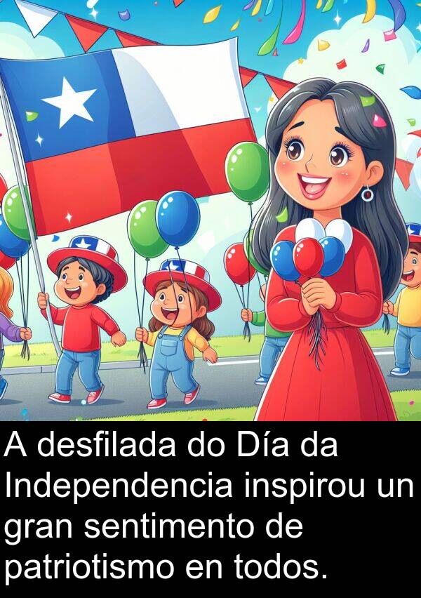 patriotismo: A desfilada do Día da Independencia inspirou un gran sentimento de patriotismo en todos.