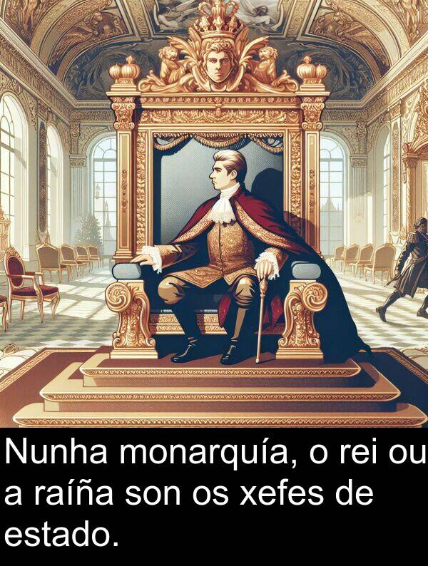 raíña: Nunha monarquía, o rei ou a raíña son os xefes de estado.