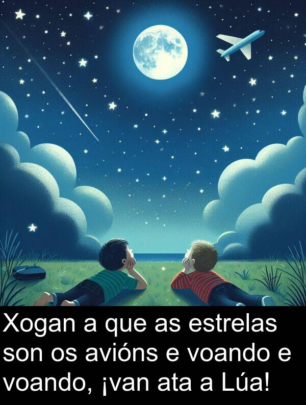avións: Xogan a que as estrelas son os avións e voando e voando, ¡van ata a Lúa!