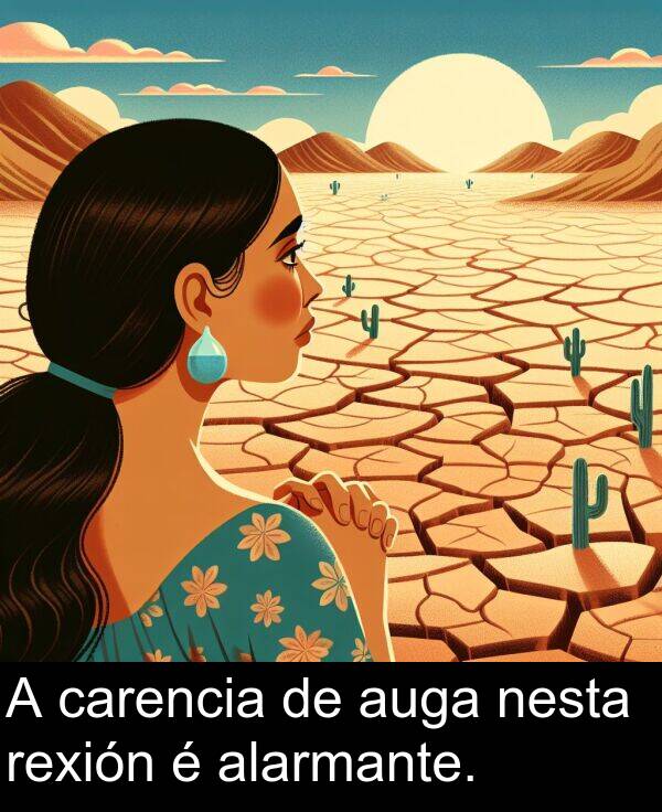 rexión: A carencia de auga nesta rexión é alarmante.